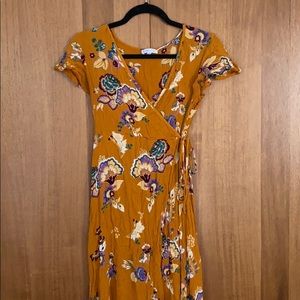 Mustard wrap floral dress